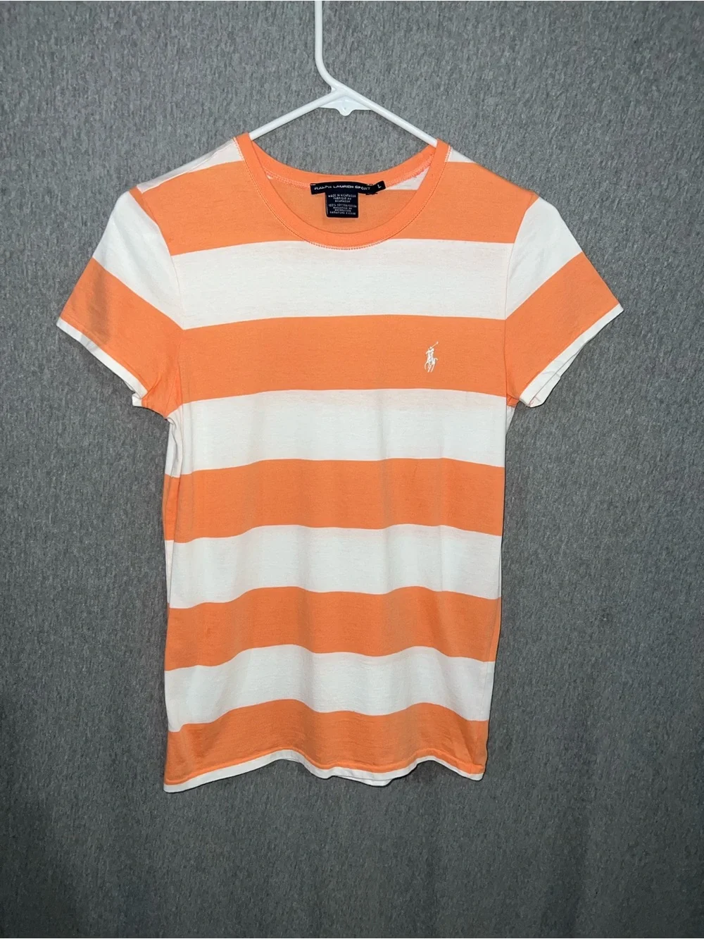 Ralph Lauren Sport Orange & White Striped Crew Tee